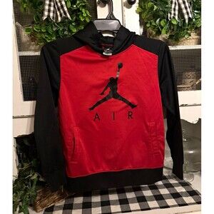 Jordan Therma-FIT Boys L Pullover Hoodie Red Black Jumpman Logo Fleece